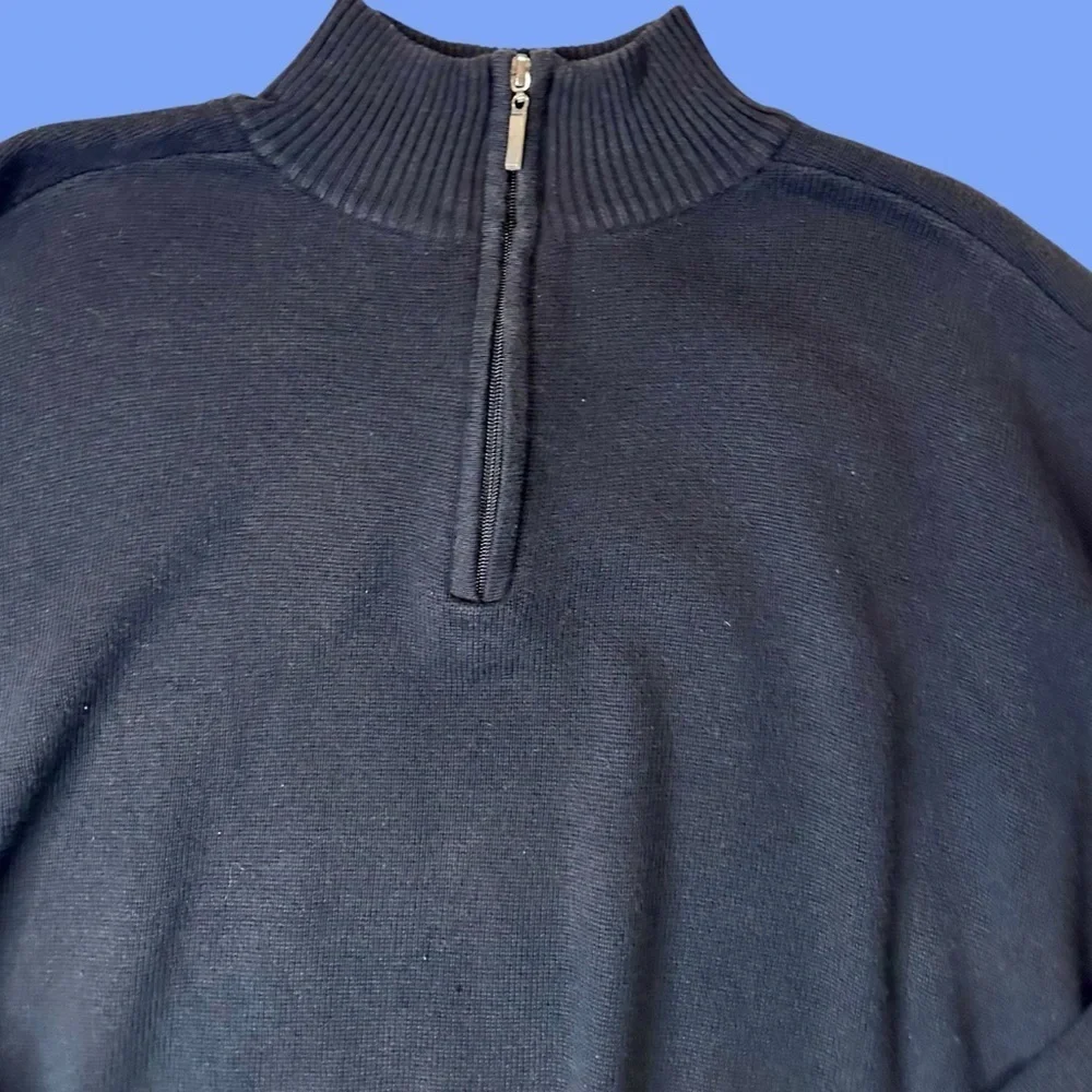Oscar de la Renta Men's Black Cotton Blend Quarter Zip Collared Sweater Sz XXL